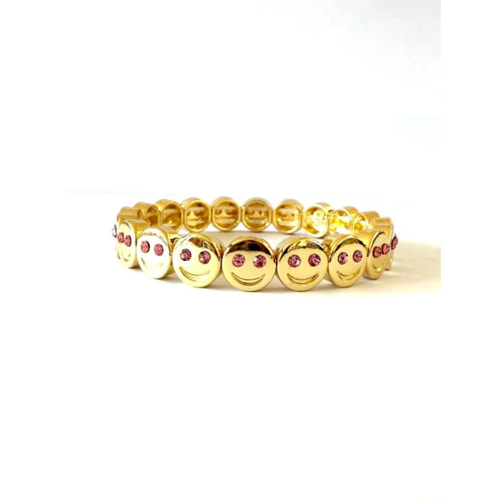 Bracelets	Smileface - Pink 	Gold & Pink 
