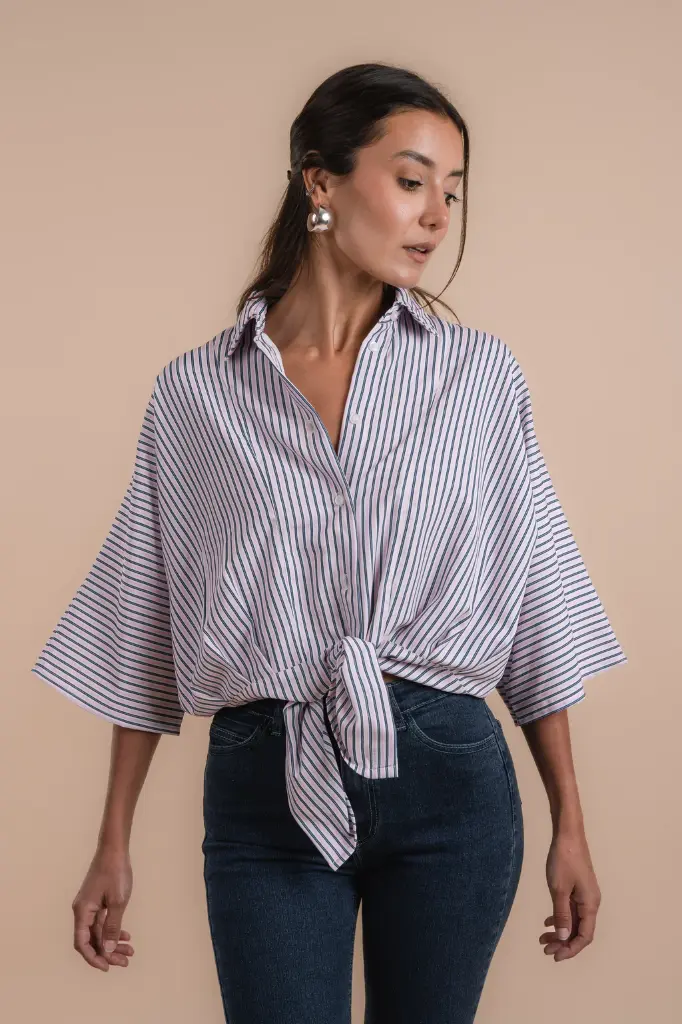 pink & navy tye stripes shirt  (Small)