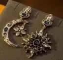 Moon Earrings	Gold & Blue 
